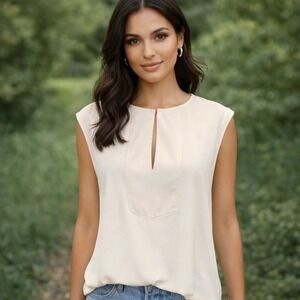 J.Crew Ivory Keyhole Blouse Sz 4 Old Money Aesthetic Coquette Chiffon Top B5932